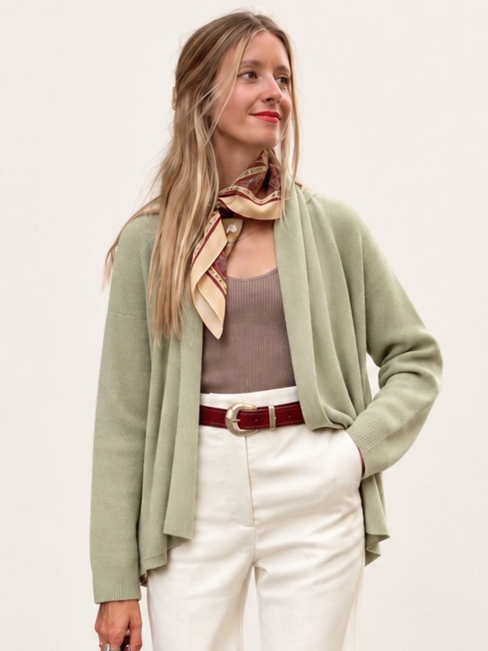Eileen Fisher Silk Blend Sage Green Open Front Cardigan Size PL